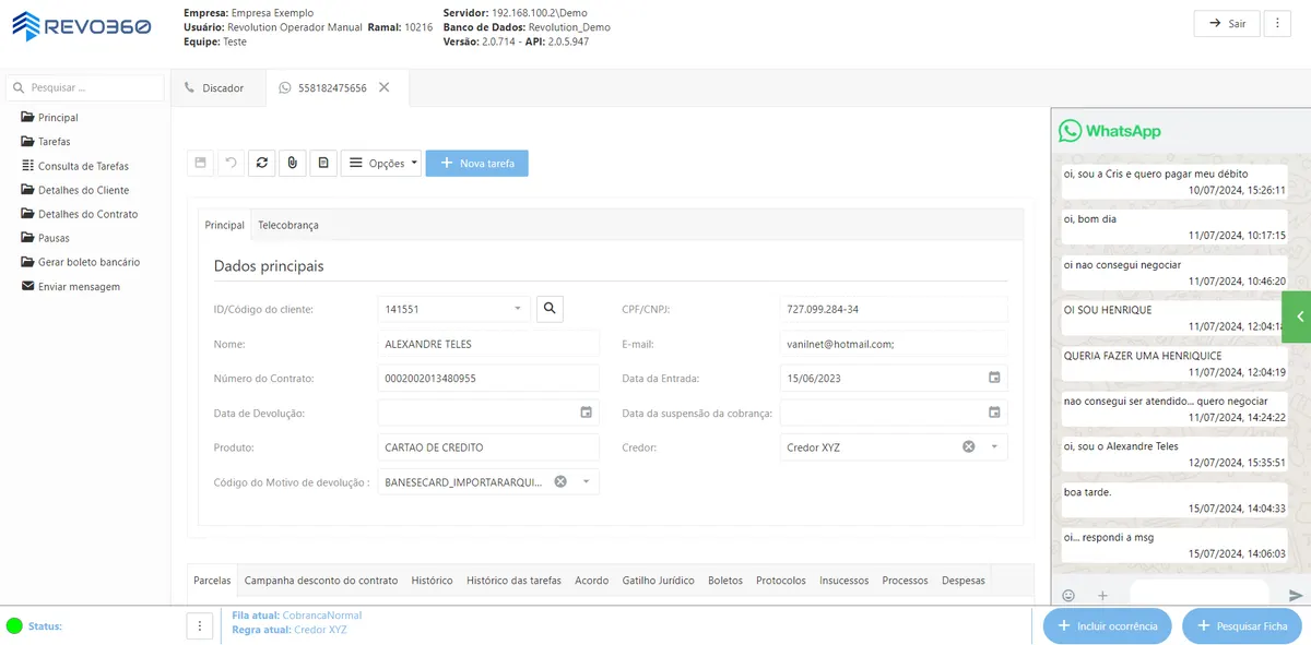 REVO360 - Tela única. Tudo integrado num só lugar. CRM, Discador, Whatsapp, SMS, Control Desk